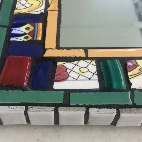 "Tuscan Mirror" Mosiac Blue/green, maroon, yellow - Picture 2 of 5